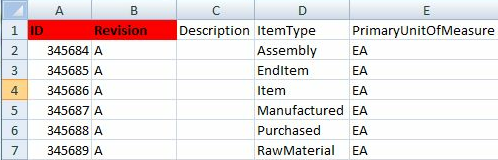 Example Import Item Spreadsheet