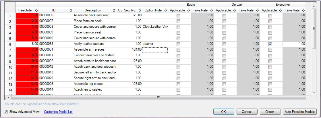 Edit Model-Option Data window Advanced View