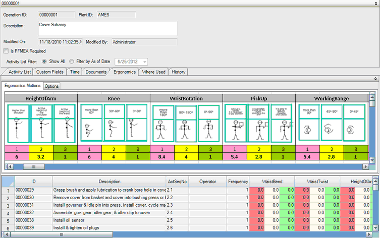 Ergonomics Motion Tab in the Ergonomics Tab of the Operations Editor 