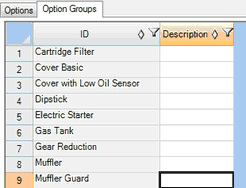 Option Groups Tab in the Option Editor