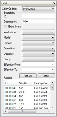 Interface to allow users to find operations in the precedence graph