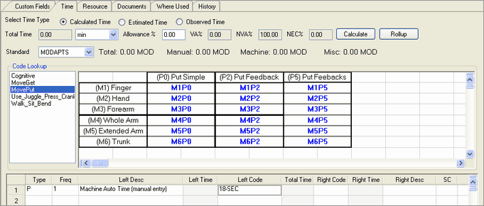 MODAPTS Calculated Time Example