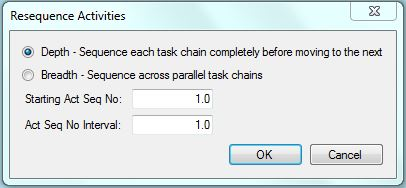 Re-Sequence Activities window