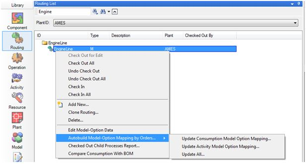 Routing Search List displaying EngineLine Routing