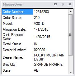 MouseOver tab - Order information