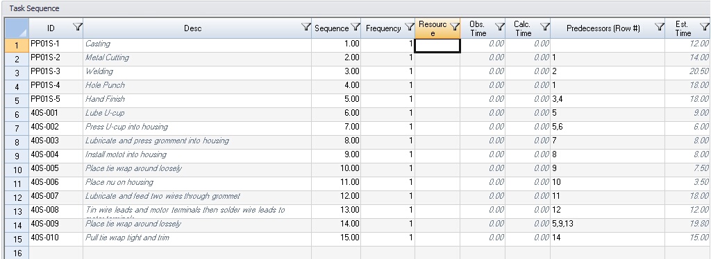 Task Sequencing Table in Assembly Planner