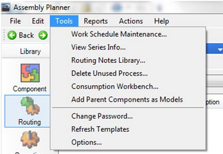 Tools Menu in Assembly Planner