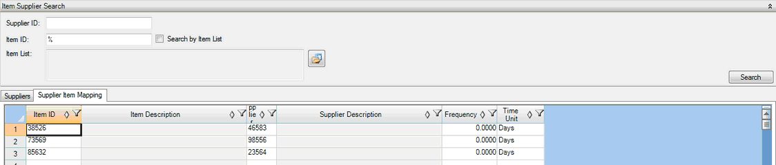 Supplier Item Mapping Tab
